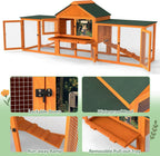 COZIWOW 82” Extra Large Fashion Wooden Outdoor Rabbit Hutch Bunny Cage Indoor Easy to Assemble and Durable with Cleaning Tray & Waterproof Roof for Small & Medium Bunny Rabbit Duck Chick (Orange)