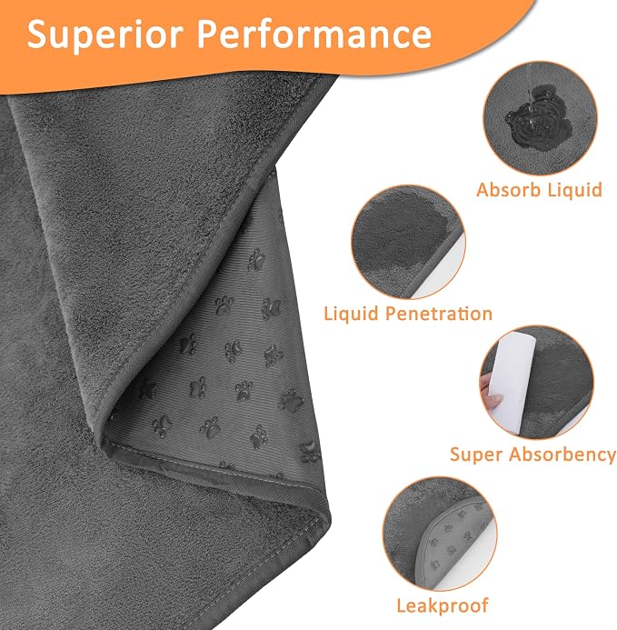 Bunlitent Washable Pee Pads for Dogs, 63'' x 63'', 3 Packs, Grey, Quick-Dry | Extra Large,Non-Slip Waterproof, Fast Absorbent, Reusable Whelping Pads, For Puppy, Senior Dog, Incontinence