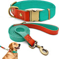 Dog Collar and Leash Set with Metal Quick Release Buckle, Adjustable, Breathable Nylon, Durable, Soft and Comfortable, No Pull for Walking and Training, Cyan, XL (16.9"-26")