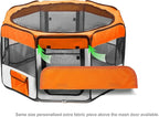 Pawer 36”×18.5” 8-Panel Foldable Pet Playpen, Orange+Grey, Personalize Embroidery Extra Fabric Piece Available, for Cat/Dog/Puppy, 600D Oxford Cloth Portable Indoor & Outdoor Kennel with Carry Bag