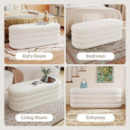 Storage Ottoman Bench 49.2 Inch Upholstered Fabric Storage Bench for Bedroom End of Bed Aesthetic Large Oval Ottoman for Living Room Entryway (Ivory)