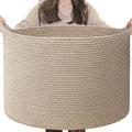 INDRESSME XXXLarge Blanket Basket for Living Room 21.7" x 21.7" x 13.8"-Storage Basket with Handle for Organizing Toy Pillows Woven Wicker Laundry Basket Stuffed Animal Toy Storage for Play Room