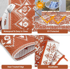 GAOMON Large Outdoor Plastic Straw Rug 10x14 Waterproof Patio Rug Reversible Foldable Portale Camping Mat with Stakes & Bag, Vintage Boho Outside Carpet for RV Garden Deck Porch, Orange Red