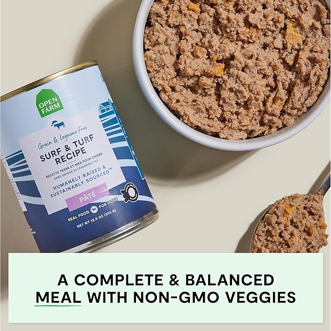 Open Farm Canned Dog Food, Pate for Complete & Balanced Nutrition, Grain Free and Legume-Free, Surf & Turf Recipe, 12.5oz Cans (Pack of 12)