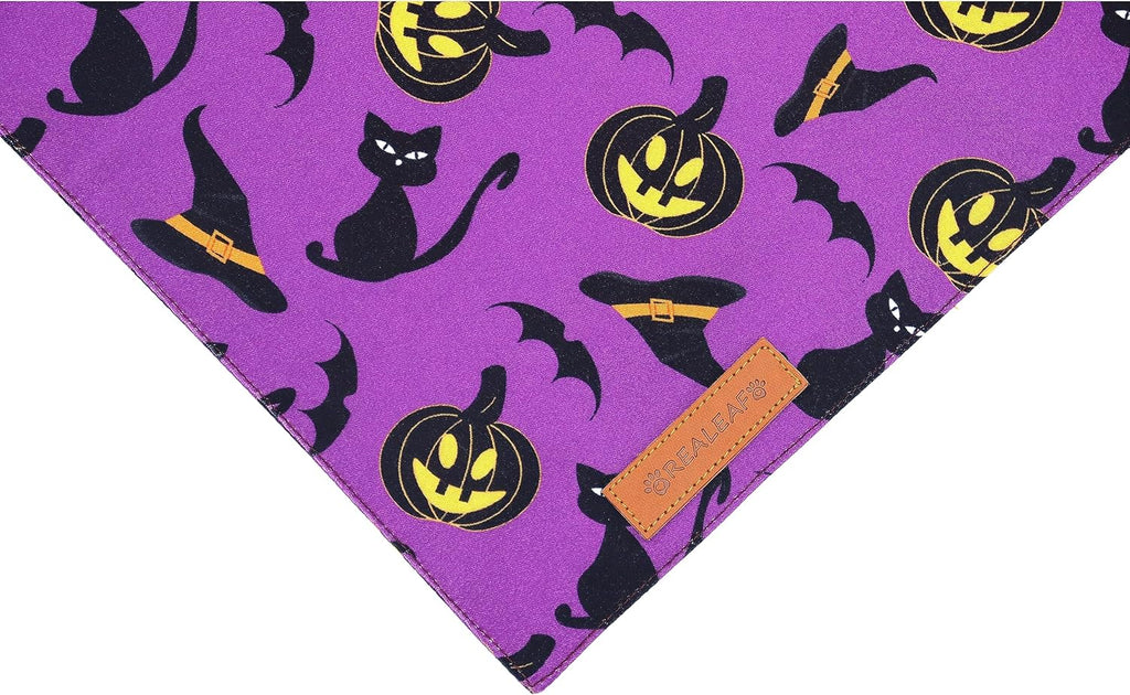 Realeaf Halloween Dog Bandanas 2 Pack, Reversible Orange Pumpkin Pet Scarf for Boy and Girl, Premium Durable Fabric, Holiday Bandana for Small Medium Large and Extra Large Dogs (X-Large)