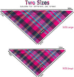 Adjustable Plaid Dog Bandanas,1PC Soft Washable Cotton Triangle Bib Kerchief Scarfs for Small Medium Large Dogs and Cats (Fuchsia&Blue, Large)