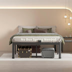 MAF 16 Inch Full Size Bed Frame with Round Corner Legs Mattress Slide Stopper No Box Spring Needed Heavy Duty Metal Platform Bed Frames Under-Bed Storage Space, 3000 LBS Steel Slats Support