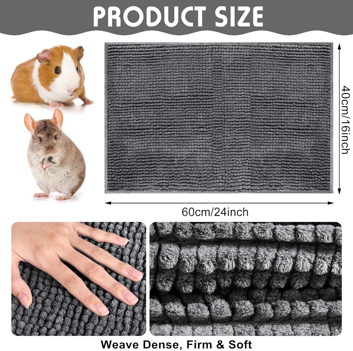 Amylove 4 Pcs Guinea Pig Cage Liner Guinea Pig Bedding Washable Fleece Pee Pads Reusable Small Animals Training Mat Small Animal Sleeping Bed for Bunny Hamster(Dark Gray,16 x 24 Inch)