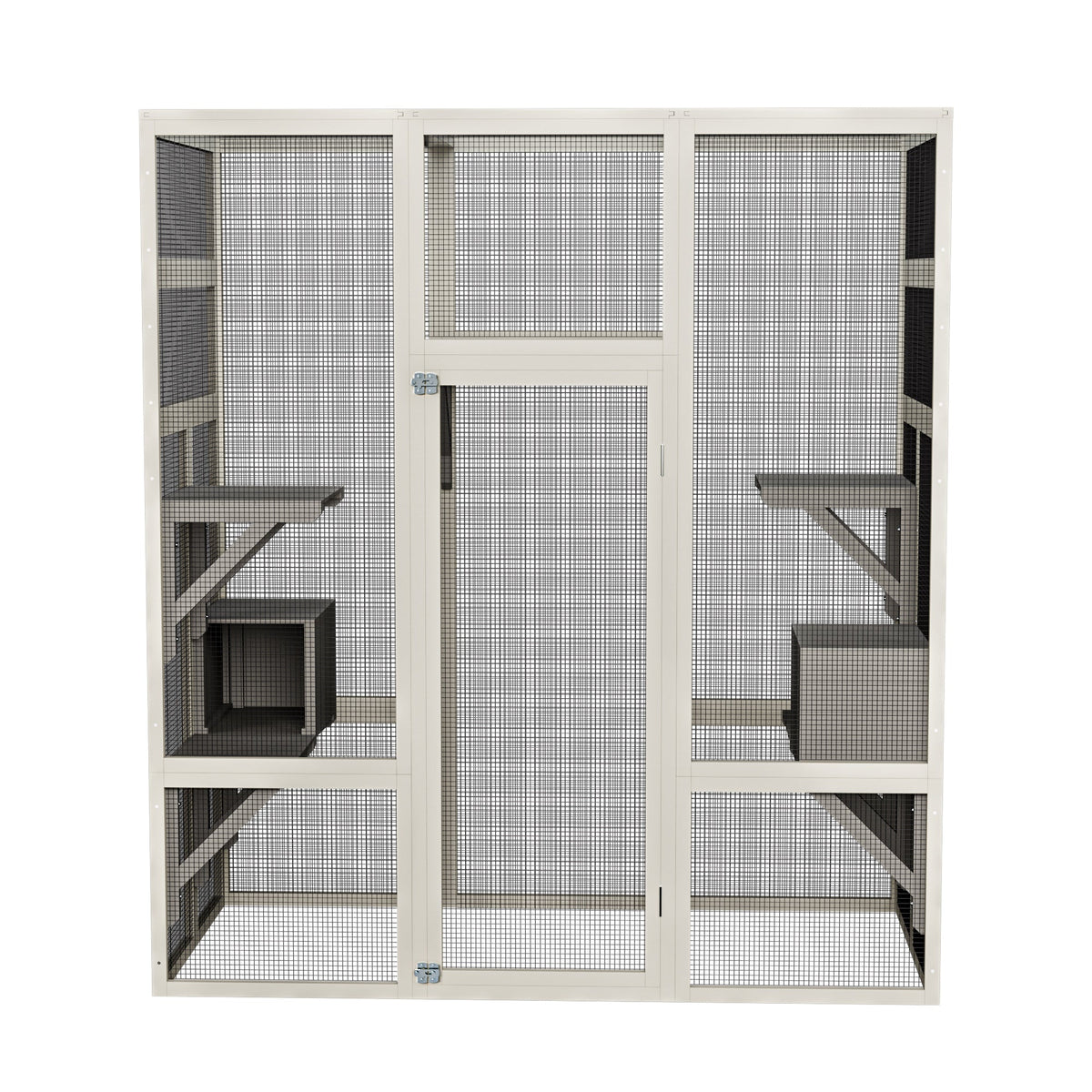 62.6" Gray Outdoor Wooden Cat House Large Catio, Solid Wood Cat Cage Shelter Enclosure Playpen with Anti-UV& Waterproof, 5 Platforms and 2 Resting Boxes