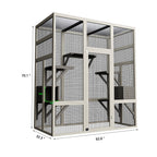 62.6" Gray Outdoor Wooden Cat House Large Catio, Solid Wood Cat Cage Shelter Enclosure Playpen with Anti-UV& Waterproof, 5 Platforms and 2 Resting Boxes