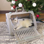 SportPet Designs Foldable Travel Cat Carrier - Front Door Plastic Collapsible Carrier, Gray and Tan, Medium (Pack of 1)