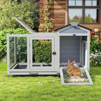 COZIWOW 38.5inches Durable Wooden Rabbit Cage Indoor，Wide Space Small Animal House with Removable Tray&Safety Lock，Rubbit Hutch with Waterproof Roof&Solar Panels (Grey with Pattern)