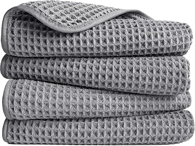 POLYTE 430 GSM Microfiber Lint Free Hand Towel, 16 x 30 in, 4 Pack (Waffle Weave)