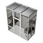 62.6" Gray Outdoor Wooden Cat House Large Catio, Solid Wood Cat Cage Shelter Enclosure Playpen with Anti-UV& Waterproof, 5 Platforms and 2 Resting Boxes