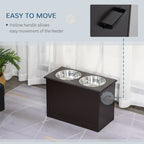 Raised Pet Feeding Storage Station with 2 Stainless Steel Bowls Base for Large Dogs and Other Large Pets, Coffee