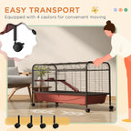 48" L Small Animal Cage, Pet Play House for Rabbit Hutch or Ferret with Feeder, Rolling Wheels, Platform, Ramp
