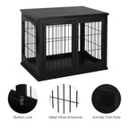 Dog Crate Furniture, 32" Small Dog Cage End Table with 2 Doors, Lockable Door, Puppy Kennel Indoor, Black