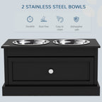 Elevated Dog Bowls with Storage Drawer, Raised Dog Bowl Stand Pet Food Bowl Dog Feeding Station, Black