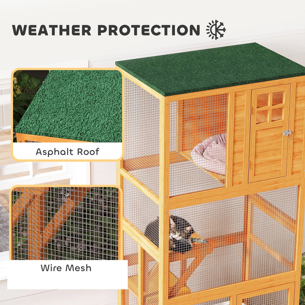 74" Wooden Outdoor Cat House Catio Outdoor Cat Enclosure, Orange