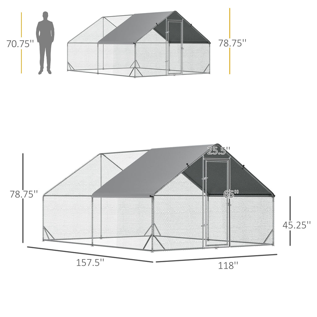 10 x 13 x 6.5 Metal Frame Chicken Run, Outdoor Hen House with Cover & Lockable Door