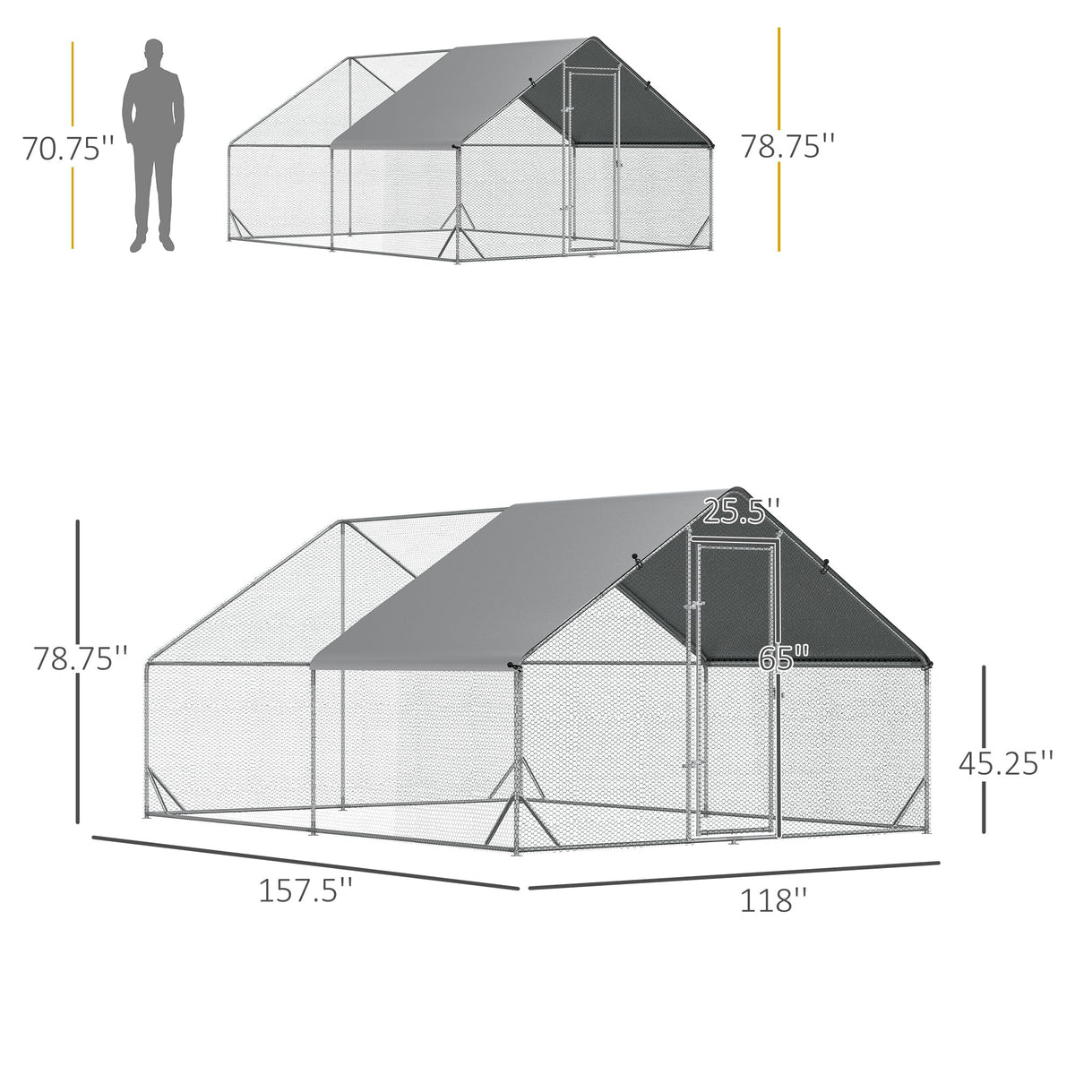 10 x 13 x 6.5 Metal Frame Chicken Run, Outdoor Hen House with Cover & Lockable Door