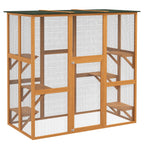 Outdoor Cat House Big Catio Wooden Feral Cat Shelter Enclosure with Large Spacious Interior, 6 High Ledges, Weather Protection Asphalt Roof, 71" L, Orange
