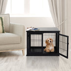 Dog Crate Furniture, 32" Small Dog Cage End Table with 2 Doors, Lockable Door, Puppy Kennel Indoor, Black