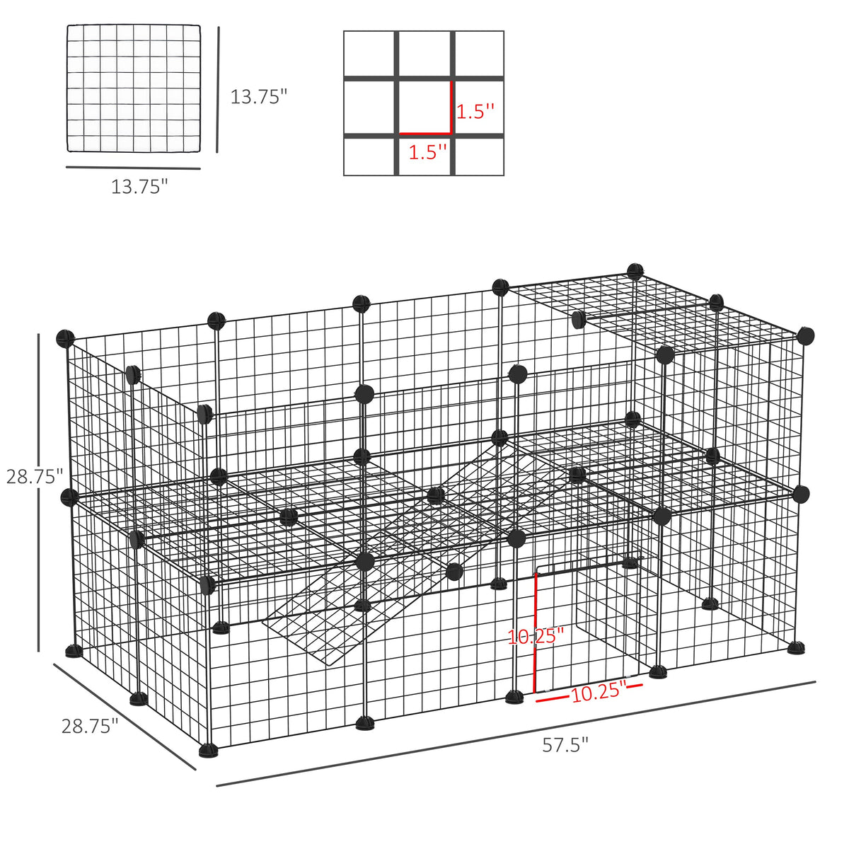 36 Panels Small Animal Playpen with Door, DIY C & C Cage for Guinea Pigs with Ramp, Portable Metal Wire Yard for Rabbit, Hedgehogs, 14 x 14 in