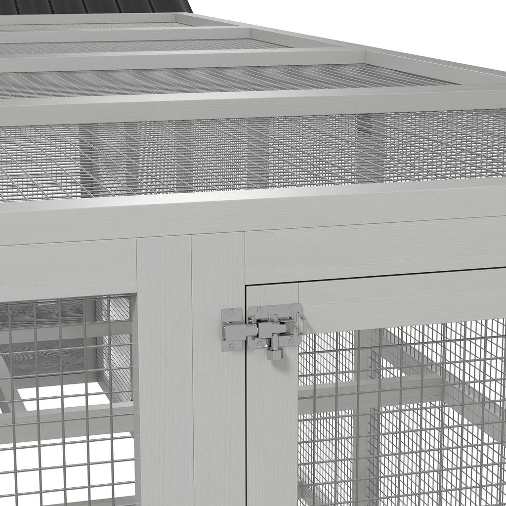 Wooden Chicken Coop Run for 6 - 10 Chickens, Hen House Add-On with Storage, Perches, 141.75" x 48" x 61", Gray