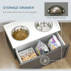 Pet Feeding Station Pet Dish Bowl Set With Storage, 2 Elevated Dog Bowls For Large Sized Dogs, Gray