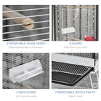 77" Flight Bird Cage Hexagon Covered Canopy Portable Aviary With Storage