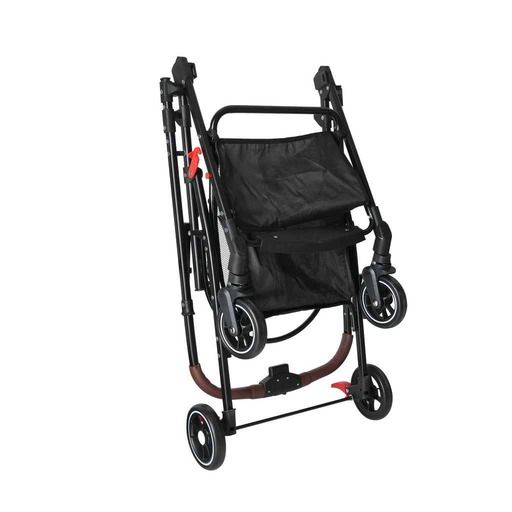 4-Wheel Foldable Pet Stroller For Small Dogs & Cats - 360 Rotating Wheels, Detachable Carrier & Travel Bag Included