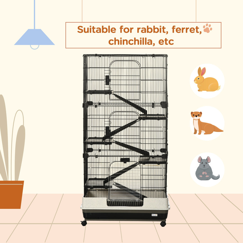 6-tier Platform Rolling Small Animal Rabbit Cage with a Large Living Space, Black