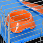 35"L Small Animal Cage with Food Dish, Water Bottle, Hay Feeder, Platform, Ramp for Chinchilla, Black