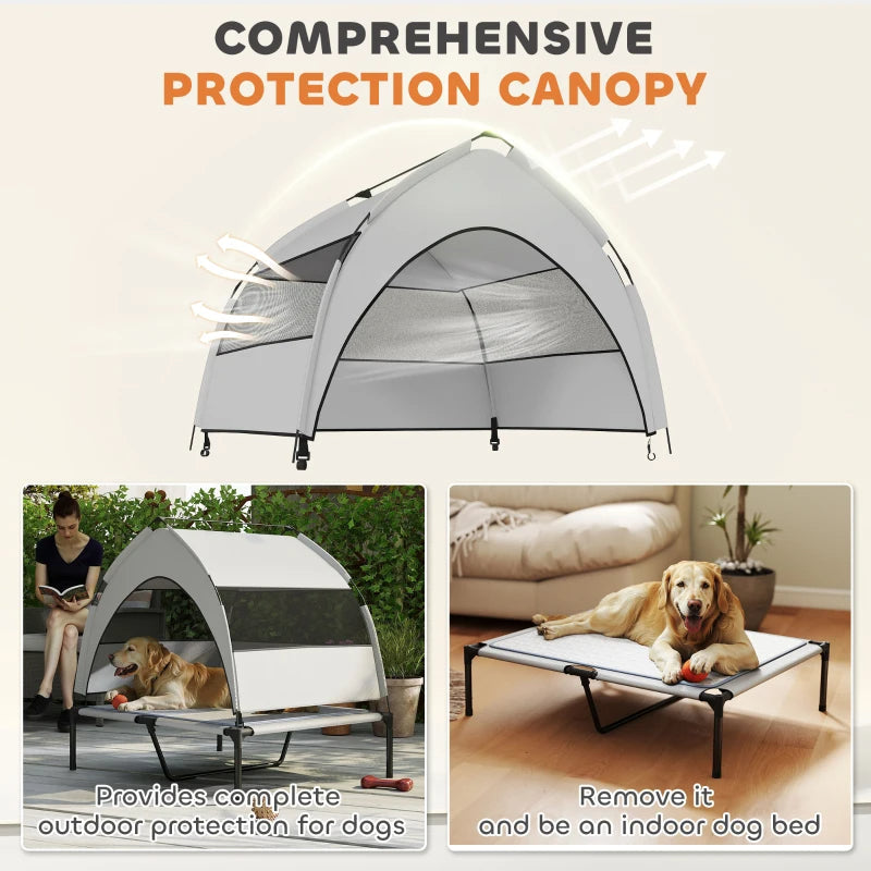 PawHut Elevated Dog Bed With Removable Canopy, Portable Outside Raised Pet Cot With Cooling Pad, Storage Bag,